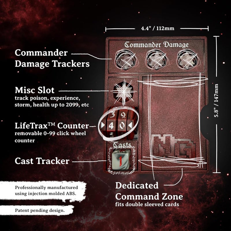 NERD GEAR Store Commander Essentials Kit - Ultimate Accessory for MTG Commander EDH - MTG Command Zone Tray - Health Counter - Spin Down Dice - Dry Erase Tokens (Chaos Red) - Image 2